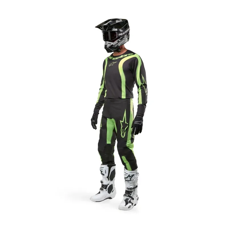 COMPLETO TUTA ALPINESTARS CROSS ENDURO TRIAL MTB MAGLIA+PANTALONE SFLUID LURV NERO GIALLO - Prezzo conveniente
